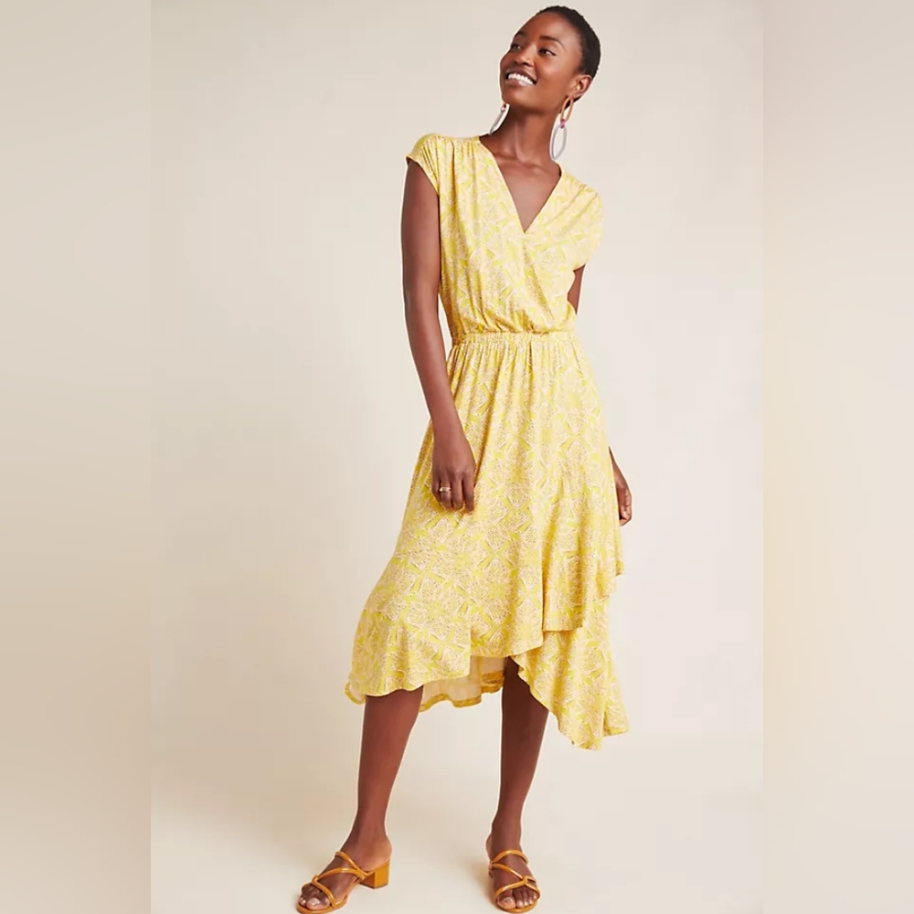 Maeve Yellow Printed Midi Dress